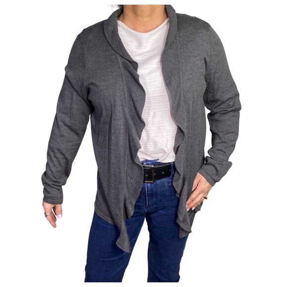 Talbots Womens 100% Pure Italian Merino Wool Cardigan Sweater soft ruffle size L - Picture 2 of 5